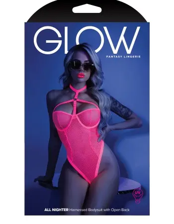 All Nighter Harness Bodysuit - Medium/large - Neon Pink