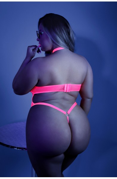 All Nighter Harness Bodysuit - Queen - Neon Pink