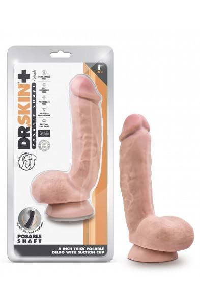 Dr. Skin Plus - 8 Inch Thick Poseable Dildo With  Squeezable Balls - Vanilla