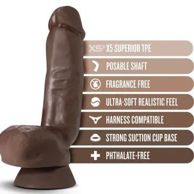 Dr. Skin Plus - 8 Inch Thick Poseable Dildo With  Squeezable Balls - Chocolate