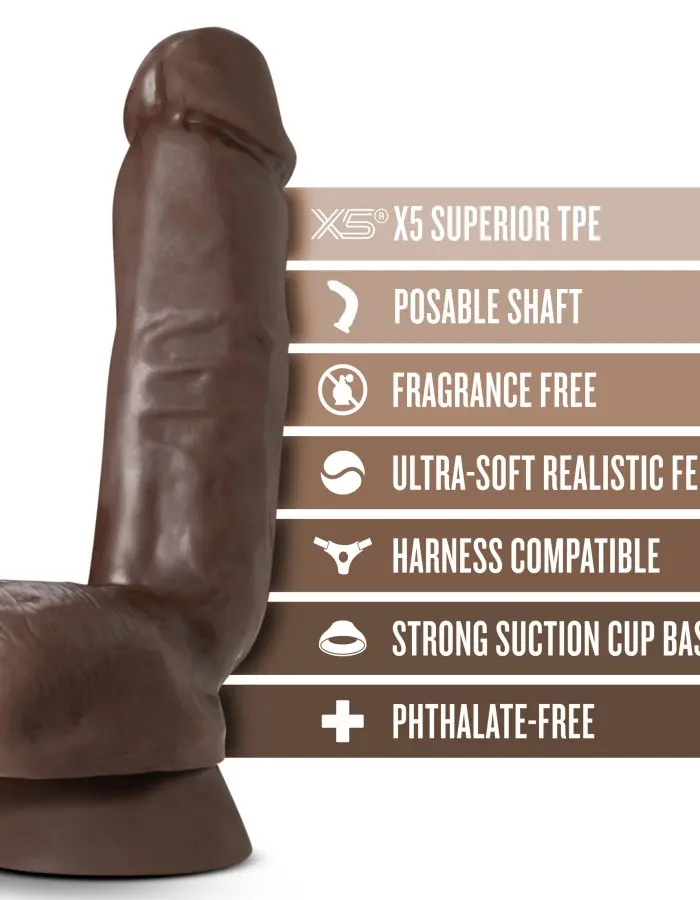 Dr. Skin Plus - 8 Inch Thick Poseable Dildo With  Squeezable Balls - Chocolate