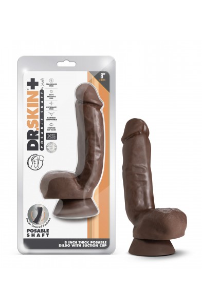 Dr. Skin Plus - 8 Inch Thick Poseable Dildo With  Squeezable Balls - Chocolate