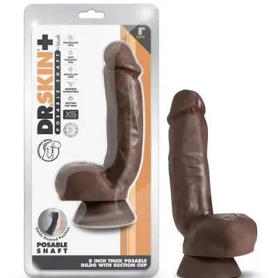 Dr. Skin Plus - 8 Inch Thick Poseable Dildo With  Squeezable Balls - Chocolate