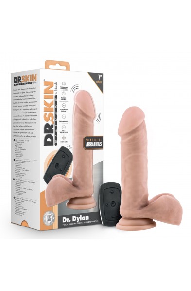 Dr. Skin Silicone - Dr. Dylan - 7 Inch Vibrating  Dildo With Remote Control- Vanilla