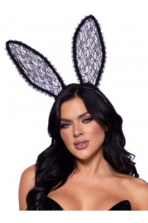 Ruffle Trimmed Bendable Lace Bunny Ears - Black