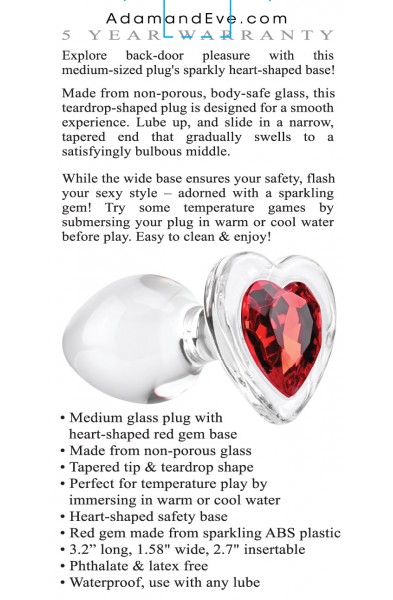 Red Heart Gem Glass Plug - Medium