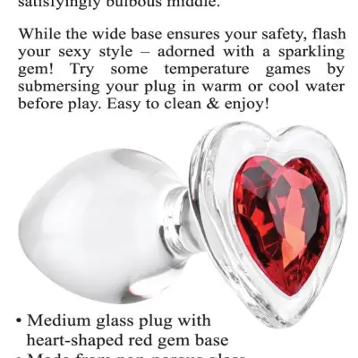 Red Heart Gem Glass Plug - Medium