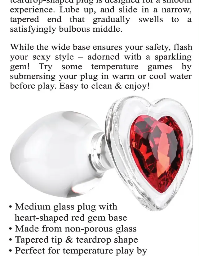 Red Heart Gem Glass Plug - Medium