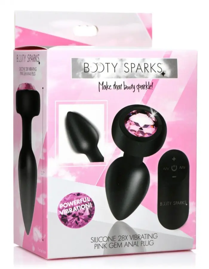 28x Silicone Vibrating Pink Gem Anal Plug With  Remote - Small