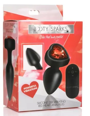 28x Silicone Vibrating Red Heart Anal Plug With  Remote - Small