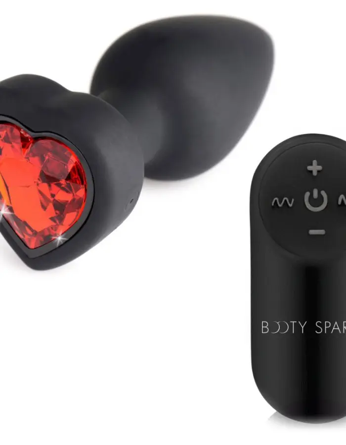 28x Silicone Vibrating Red Heart Anal Plug With  Remote - Small