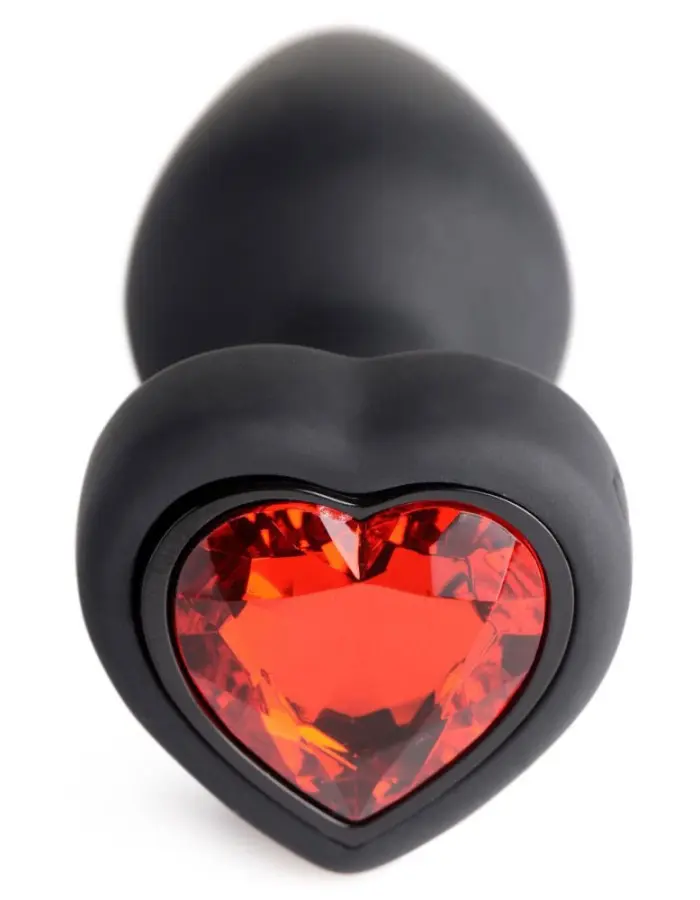 28x Silicone Vibrating Red Heart Anal Plug With  Remote - Small