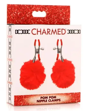Pom Pom Nipple Clamps - Red