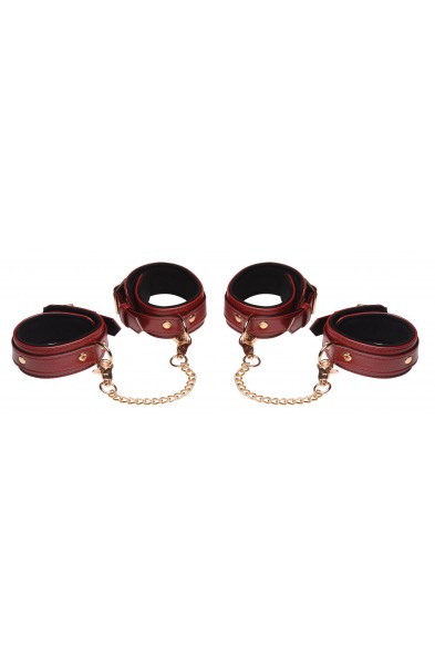 6 Piece Burgundy Bondage Set Burgundy Cuffs,  Collar and Leash