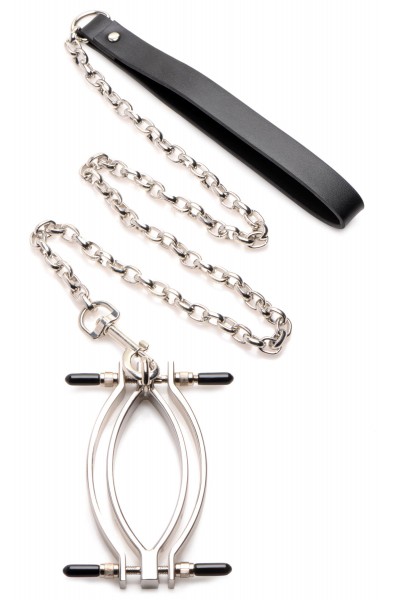 Pussy Tugger Adjustable Pussy Clamp With Leash -  Silver