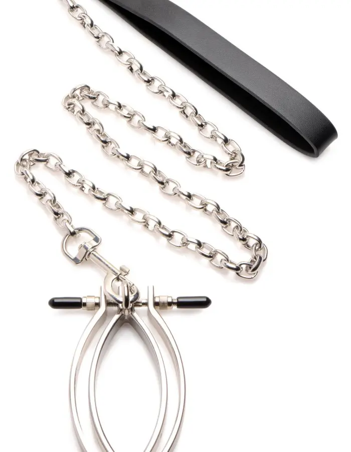 Pussy Tugger Adjustable Pussy Clamp With Leash -  Silver