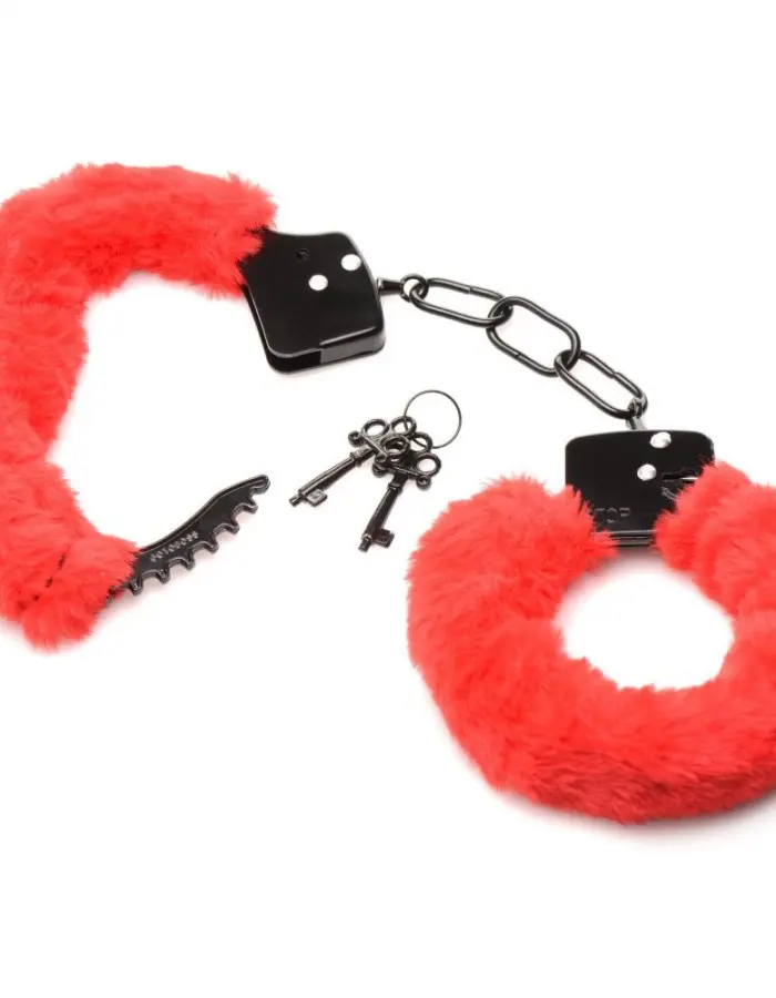 Cuffed in Fur Furry Handcuffs - Red