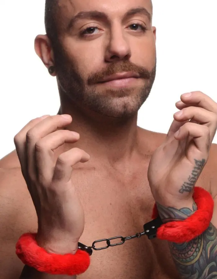 Cuffed in Fur Furry Handcuffs - Red
