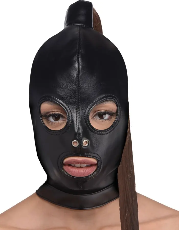 Ponytail Bondage Hood - Black