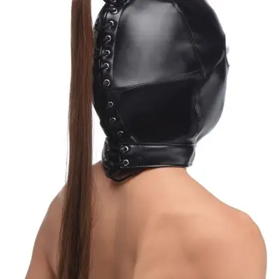 Ponytail Bondage Hood - Black