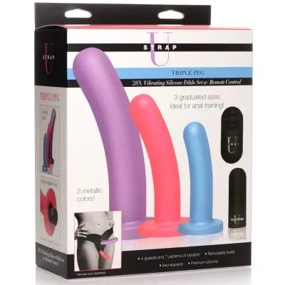 Triple Peg 28x Vibrating Silicone Dildo Set With Remote