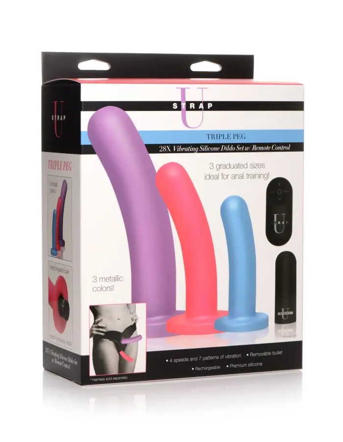 Triple Peg 28x Vibrating Silicone Dildo Set With Remote