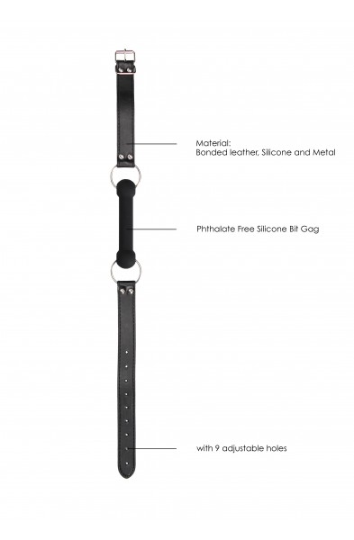 Silicone Bit Gag With Adjustable Bonded Leather  Straps - Black