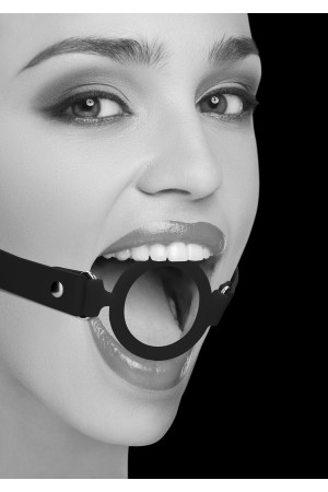 Silicone Ring Gag With Adjustable Bonded Leather  Staps - Black