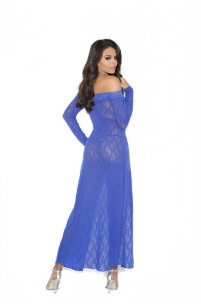 Long Sleeve Lace Gown - One Size - Blue