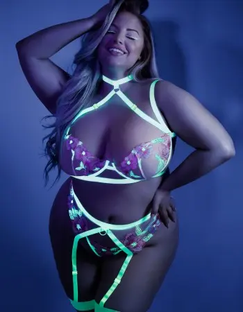 In a Trance - 3 Pc Bra Garter Set - Queen - Neon  Chartreuse