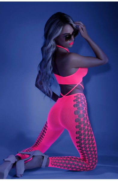 Own the Night Bodystocking - One Size - Neon Pink