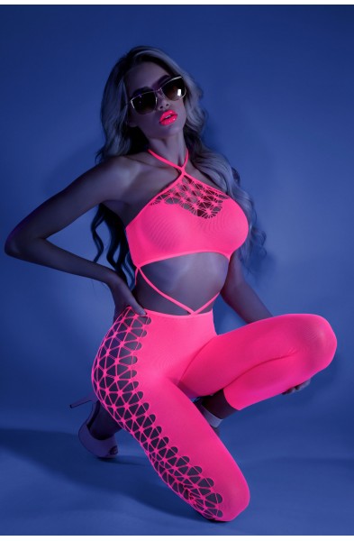 Own the Night Bodystocking - One Size - Neon Pink