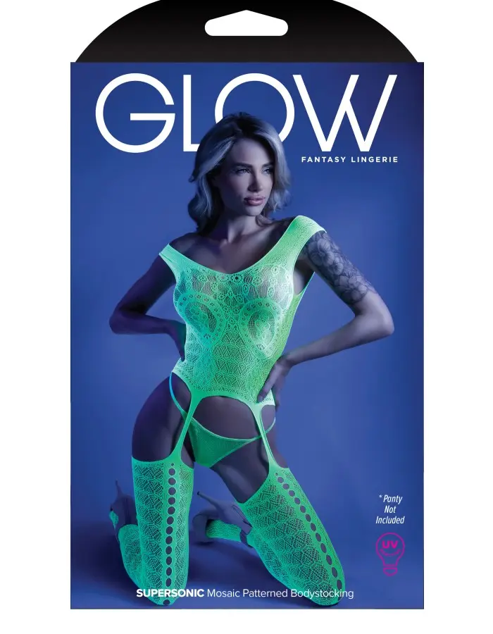 Supersonic Mosaic Bodystocking - One Size- Neon  Green