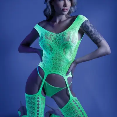 Supersonic Mosaic Bodystocking - One Size- Neon  Green