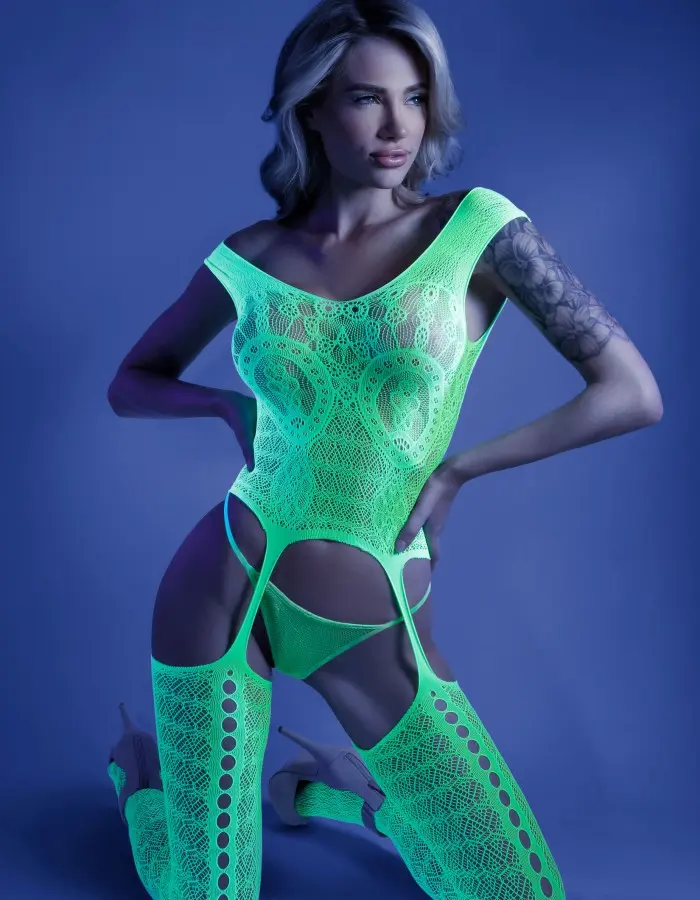 Supersonic Mosaic Bodystocking - One Size- Neon  Green
