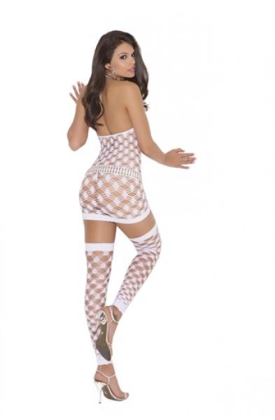 3 Piece Diamond Net Mini Dress - One Size - White