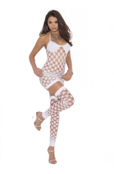 3 Piece Diamond Net Mini Dress - One Size - White