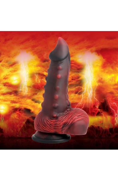 Lava Demon Thick Nubbed Silicone Dildo - Red/black