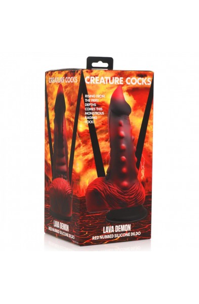 Lava Demon Thick Nubbed Silicone Dildo - Red/black