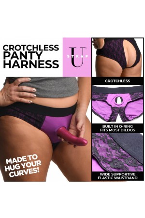 Lace Envy Crotchless Panty Harness - 2xl - Purple