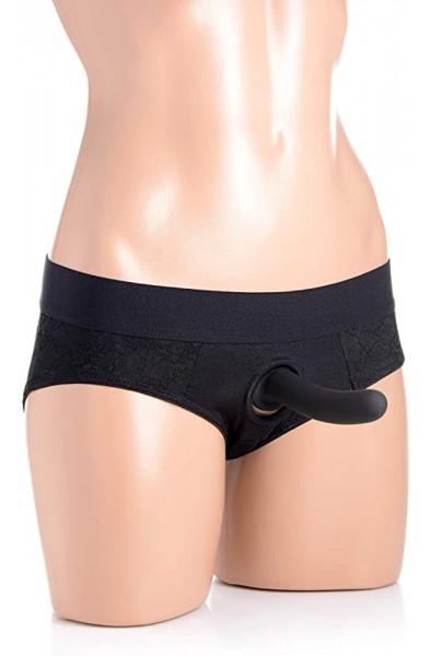 Lace Envy Crotchless Panty Harness - 2xl - Black