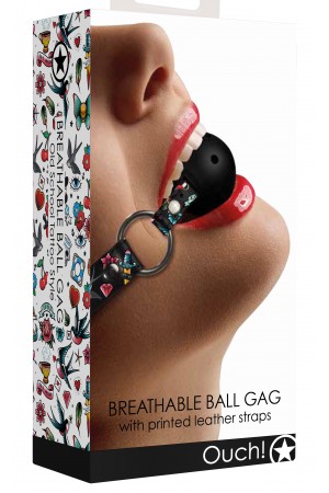 Breatheable Ball Gag - Old School Tattoo Style -  Black