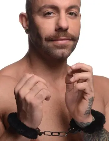 Cuffed in Fur Furry Handcuffs - Black