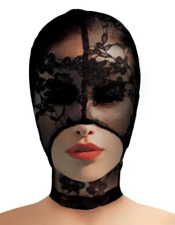 Lace Seduction Lace Bondage Hood - Black