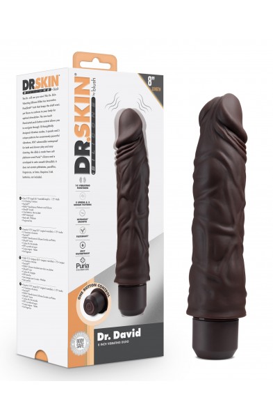 Dr. Skin Silicone - Dr. David - 8 Inch Vibrating  Dildo - Brown