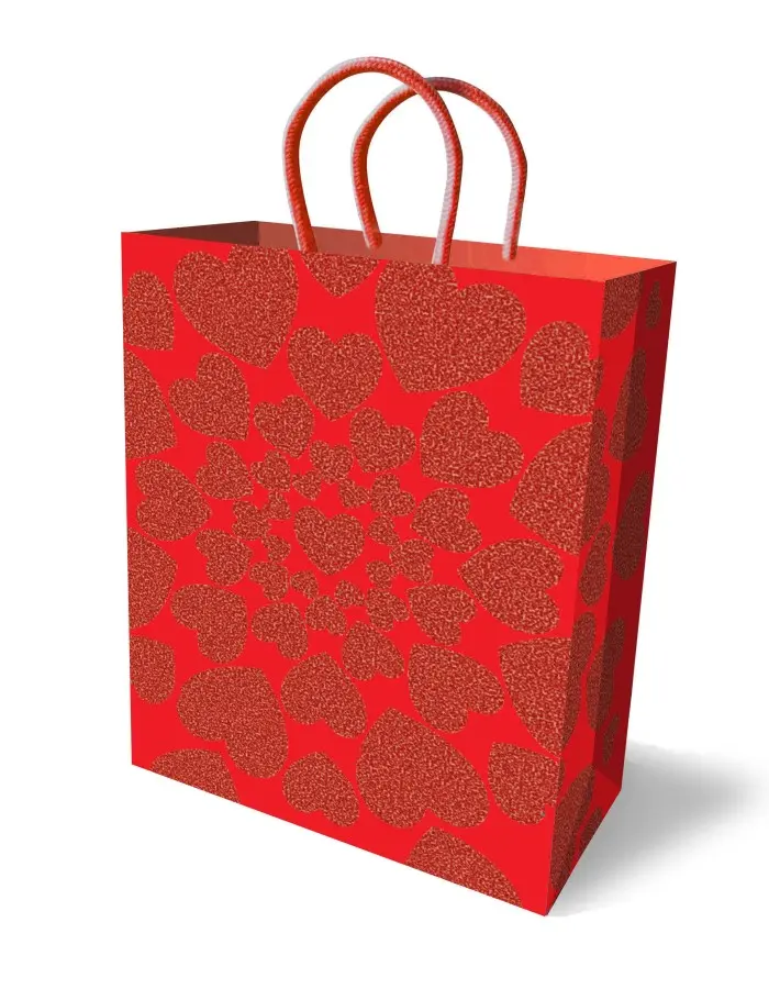 Glitter Heart Gift Bag - Red