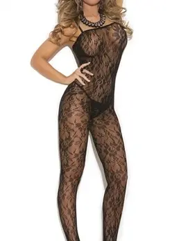 Rose Lace Body Stocking - One Size - Black