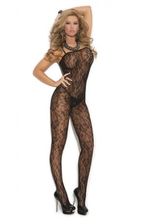 Rose Lace Body Stocking - One Size - Black