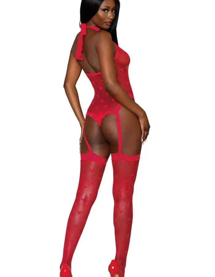 Teddy Bodystocking - One Size - Lipstick Red