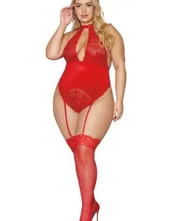 Garter Teddy - Queen Size- Lipstick Red